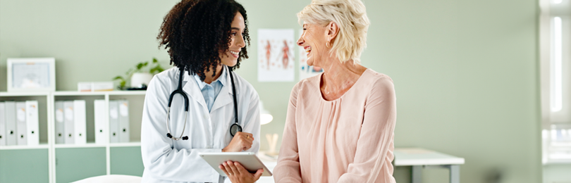 A doctor explains options to her patient