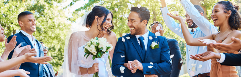 Just married couple walk back down the aisle